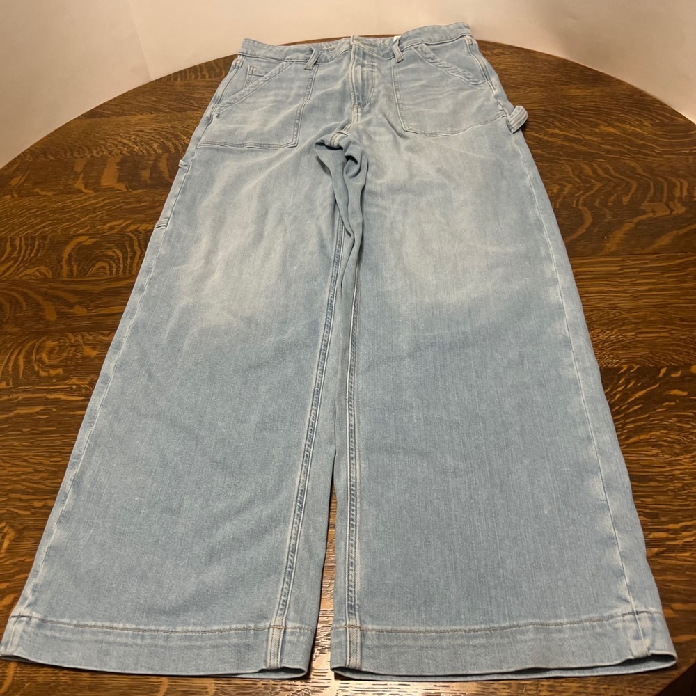 American Eagle Jeans Women 12 Light Blue Dreamy Drape Baggy Wide Leg Carpenter